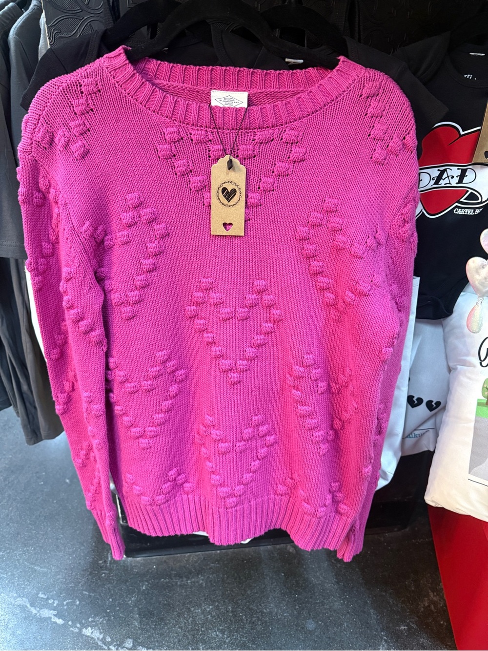 St. John's Bay Hot Pink Heart-Textured Crewneck Sweater
